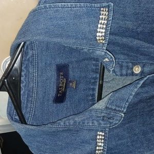 Women's Talbots jean Polo button up with diamond accents on the collar size 10